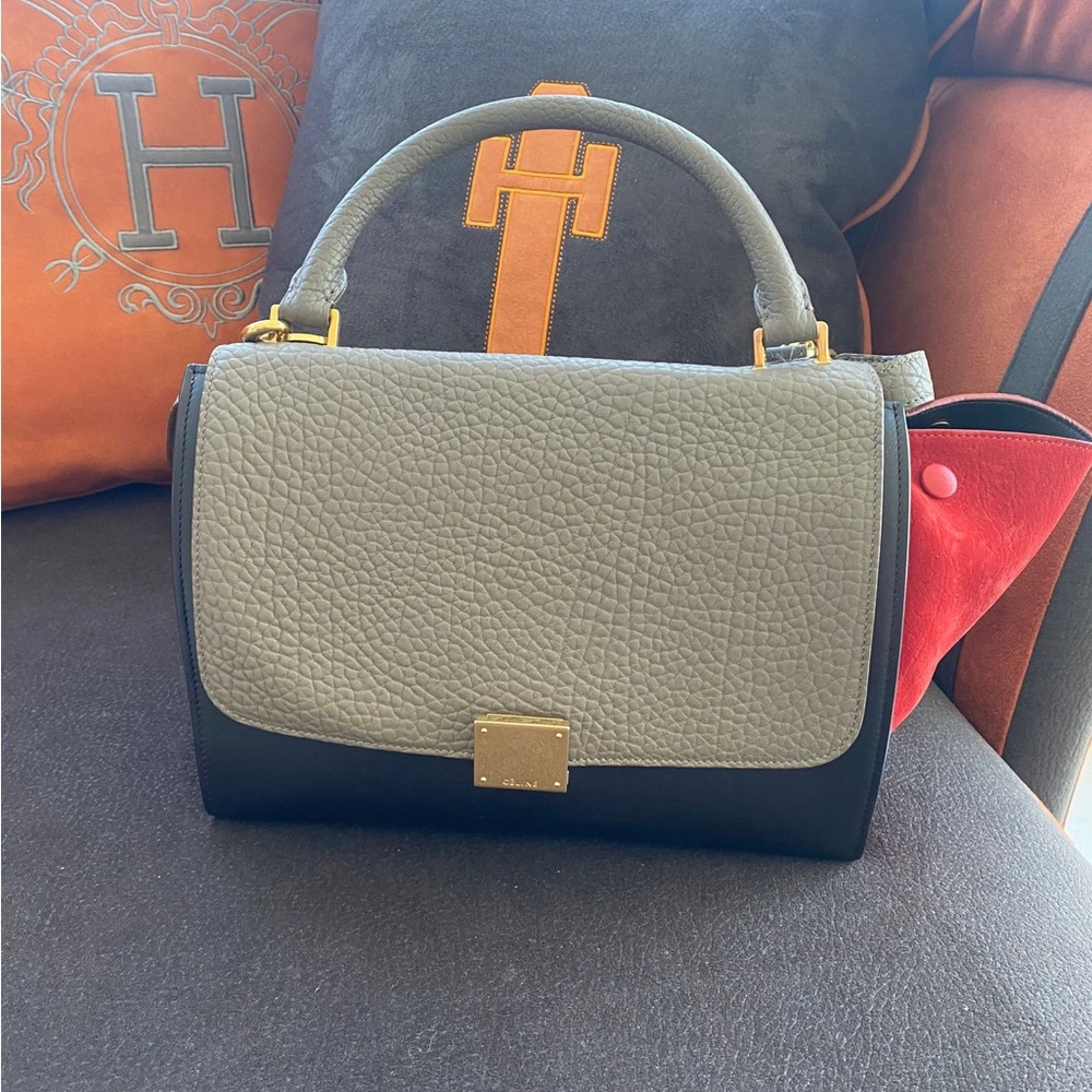 Celine trapeze medium tri-color suede and leather handbag